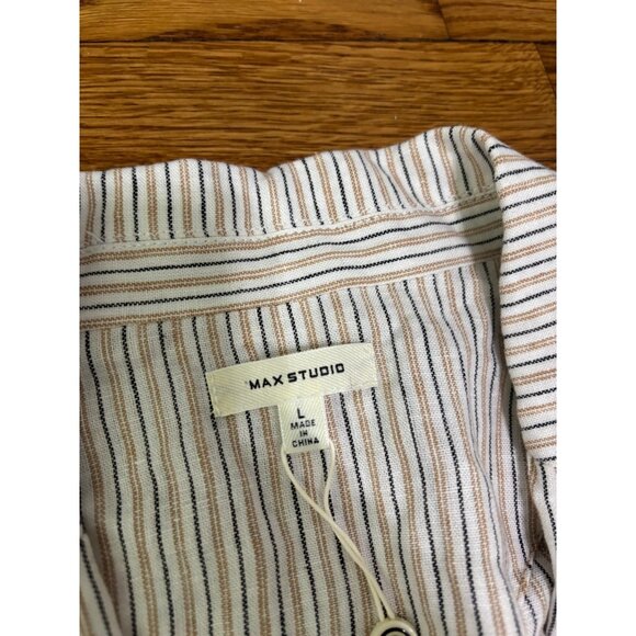 Max Studio Womens Jacket Sz Large White Striped Linen 1 Button Blazer NWT $118 - Picture 4 of 7